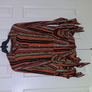 Milano EUC multi-color striped top blouse large turquoise orange black gold